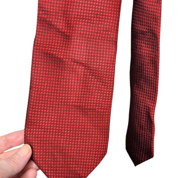Bocara Vintage Silk Neck Tie Men Accessories Red Black Check Textured Formal - Picture 12 of 14